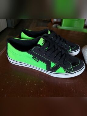 Vans Black & Neon Green Canvas Sneakers